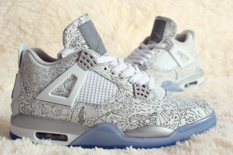 New Air Jordan 4 Laser Anniversary Silver Blue Shoes